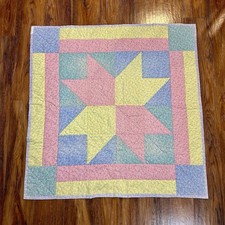 Vintage Handmade Star Pastel Floral Patchwork Baby Quilt 35x35 inches