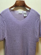 White Stag Sweater Womens 16W Purple V Neck Short Sleeve Open Knit Lightweight