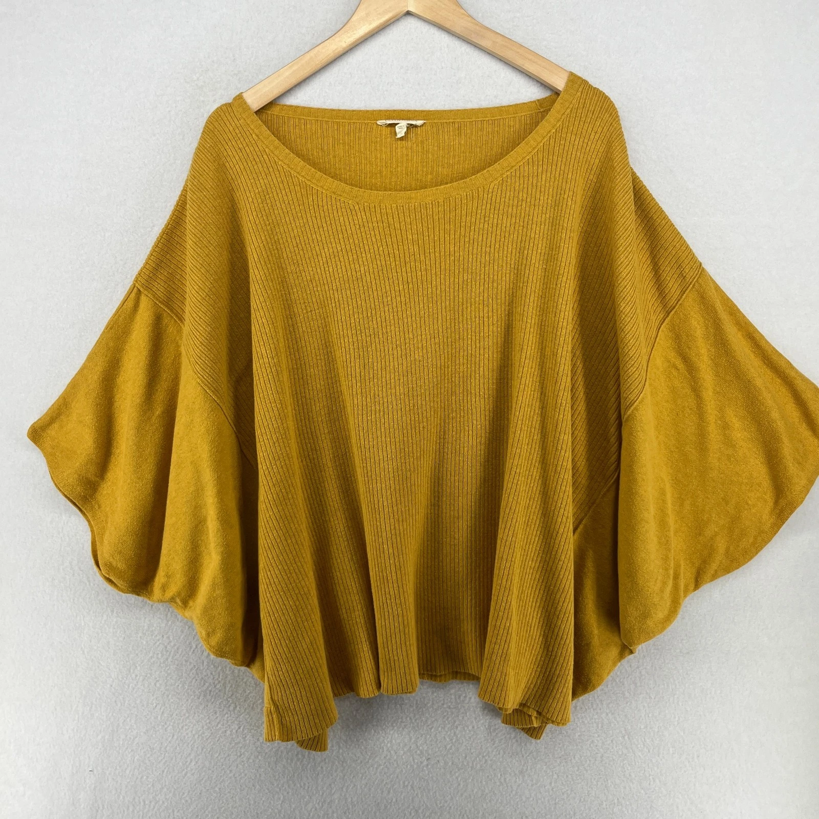 EILEEN FISHER Sweater S Organic Cotton Poncho Hand Loomed Ribbed Pullover Yellow