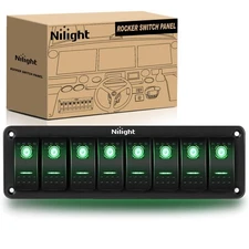 Nilight 8 Gang Rocker Switch Panel 5Pin On Off Toggle 8 Gang, Green 
