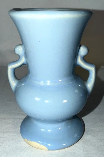 Light Blue Double Handled 5" Tall Bud Vase Stamped USA McCoy?