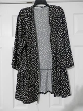 Boutique Cream N Sugar Peplum Open Front Cardigan Duster Top Sz Medium Black