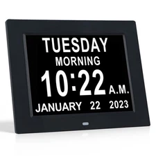 TMC 8 Inch Dementia Clock for Seniors – Large Auto-Dimming Calendar Display w...