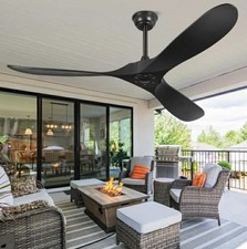 52" Outdoor Ceiling Fan No Light Remote Control 6-Speed DC Motor Black