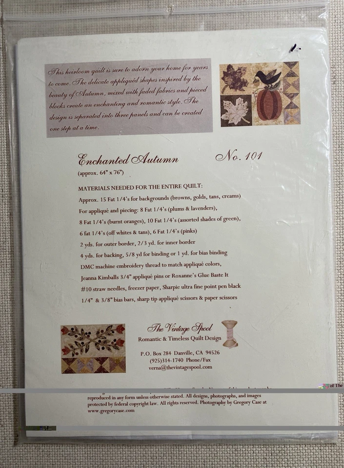 Enchanted Autumn The Vintage Spool Verna Mosquera Quilt Pattern 101 Fall NEW! - Image 2 of 2