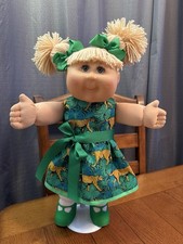 2000s Cabbage Patch Kid Blonde Hazel Eyes Eyelashes Freckles Cheetah Cat Dress