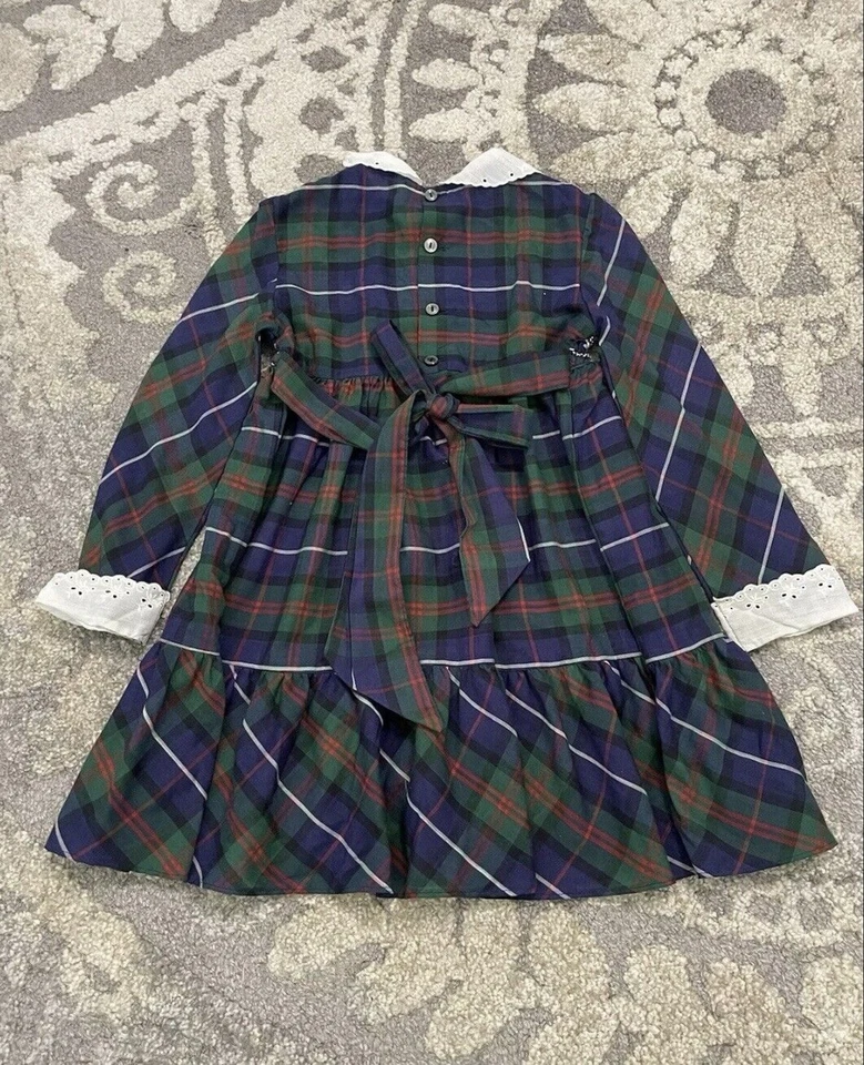 Vestido xadrez Polly Flinders Natal Ralph vintage bordado floral ilhós tartan - Imagem 3 de 4