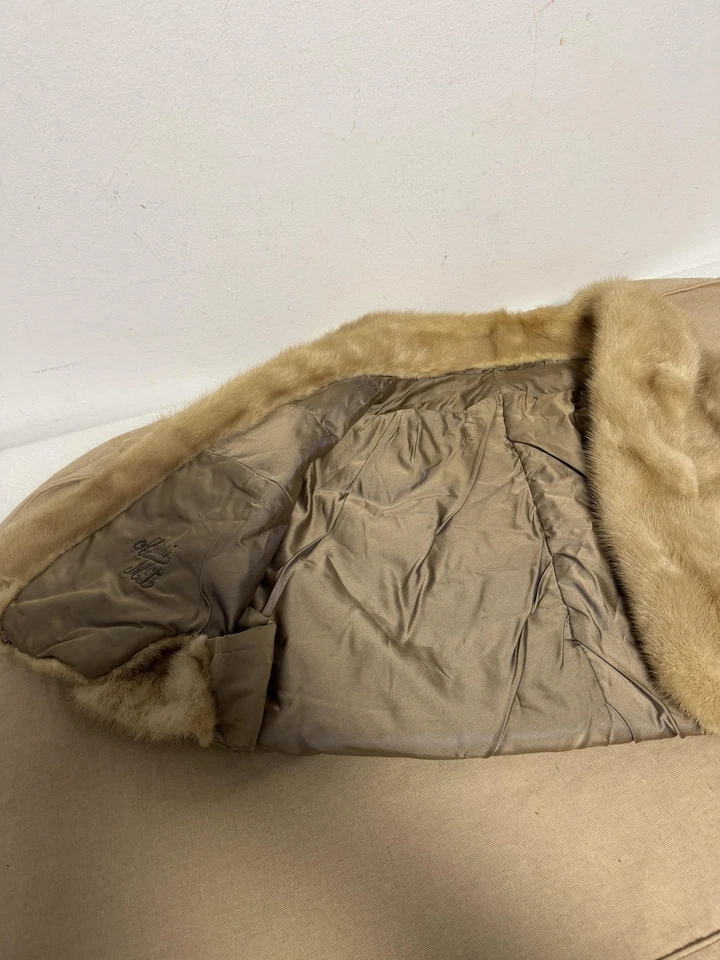Vintage Mink Fur Stole Womens One Size Tan Beige Satin Lined Shawl Capelet 50s - Image 3 of 4