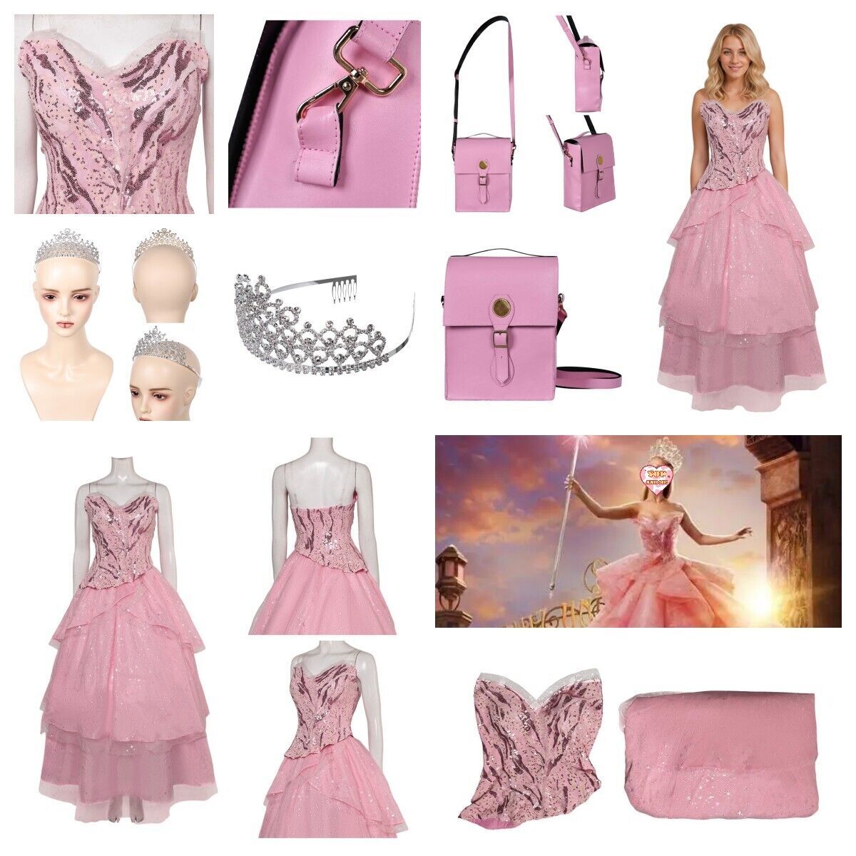 strapless open back dress Glinda Cosplay Costume Soft Pink Vintage Dress COSFUN