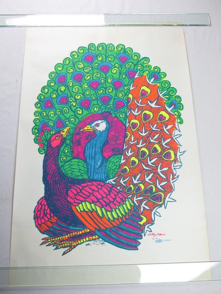 Vintage Psychedelic Blacklight Poster PEACOCK 1968 Le Roy Olson
