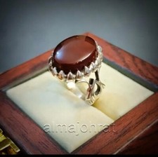 Yemeni Aqeeq Ring For Men, Carnelian Ring With Sterling Silver 925, Natural Agat