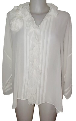 Vtg Womens Victorian White Chiffon Ruffle Lagenlook Vampy Whimsigoth Top Sz 6