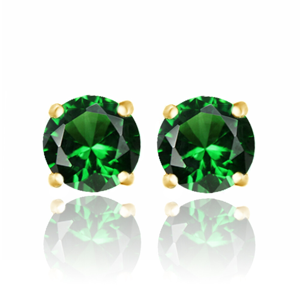 Simulated Emerald Solitaire Stud Earrings in 14k Gold Plated Sterling Silver-image