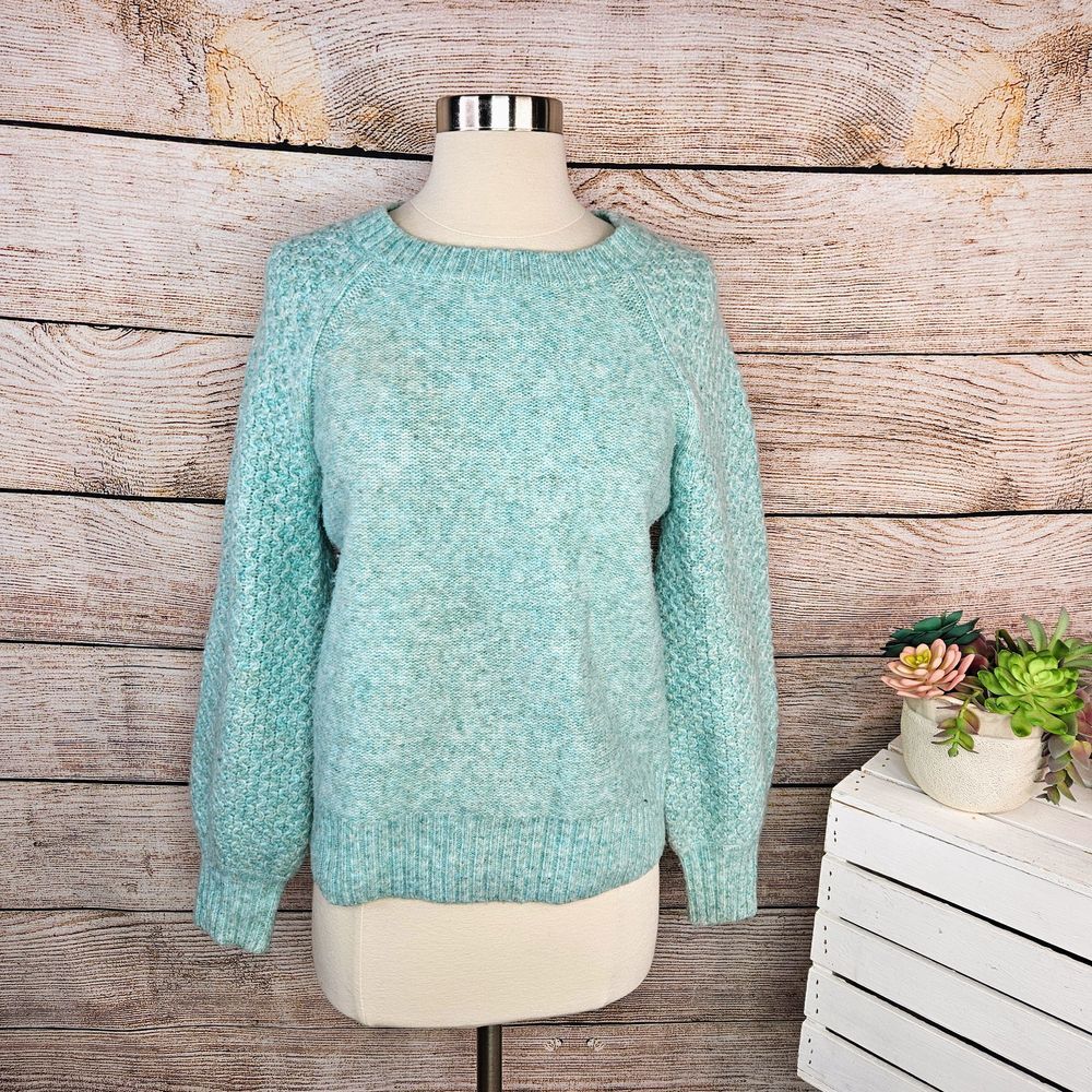 J.Crew Mint Green Cozy Balloon Sleeve Knit Sweater Size S