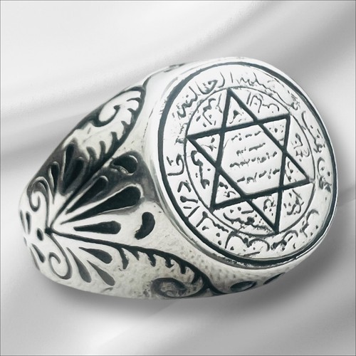 New Black Zircon Islamic Talisman David Star Seal of Solomon 925 Silver Ring - Picture 3 of 6