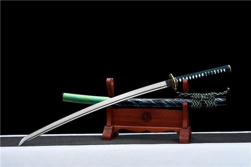 Japanese Katana Vault of Heaven Damascus Folded Steel Blue Saya Samurai Sword - Picture 4 of 9