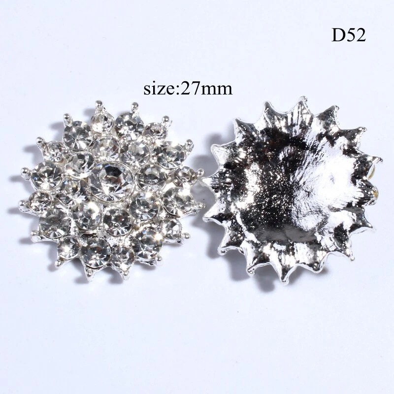 15PCS 27MM Hot Silver Crystal Snow Rhinestone Button For Flower Accessory Metal - Image 2 of 3