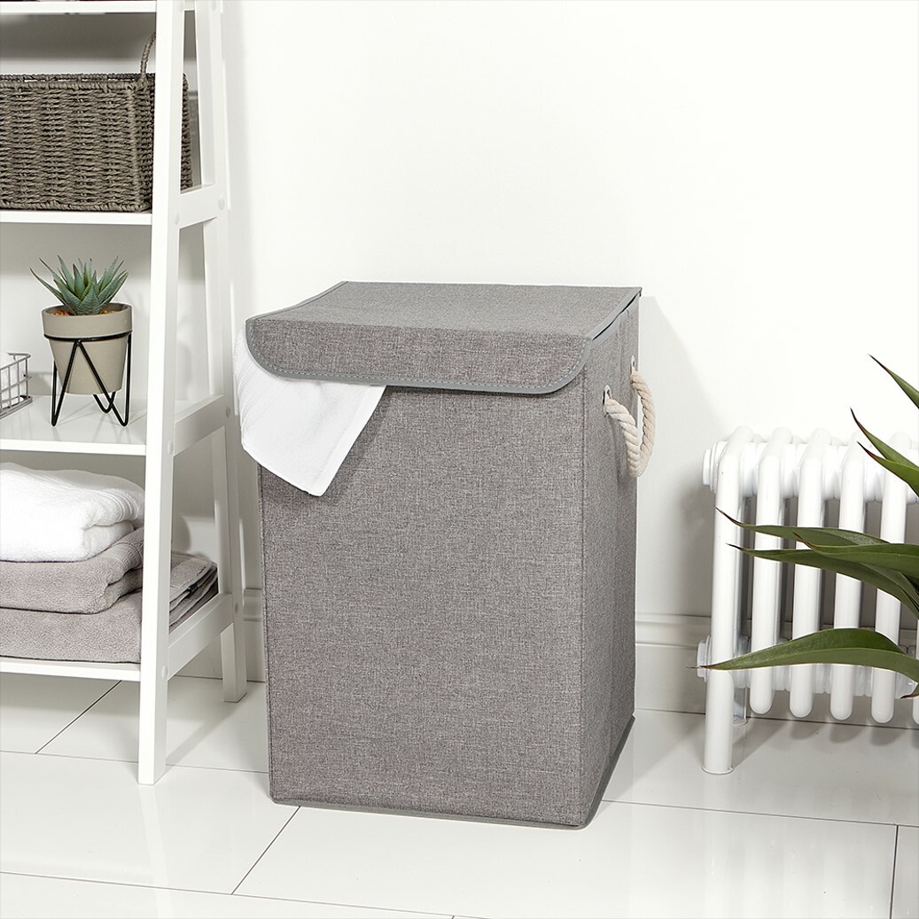Laundry Storage Bathroom Folding Clothes Basket Grey Strong Washing Hamper