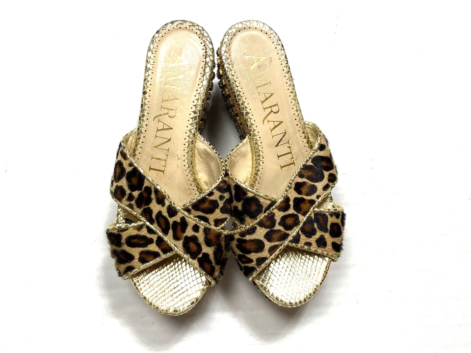 Sandalias Amaranti pelo becerro plataforma corcho diapositivas pedrería 36 6 leopardo Italia Foto 3 de 4