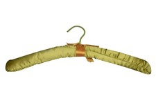 Vintage Green Satin Padded Boudoir Lingerie Hanger Orange Ribbon