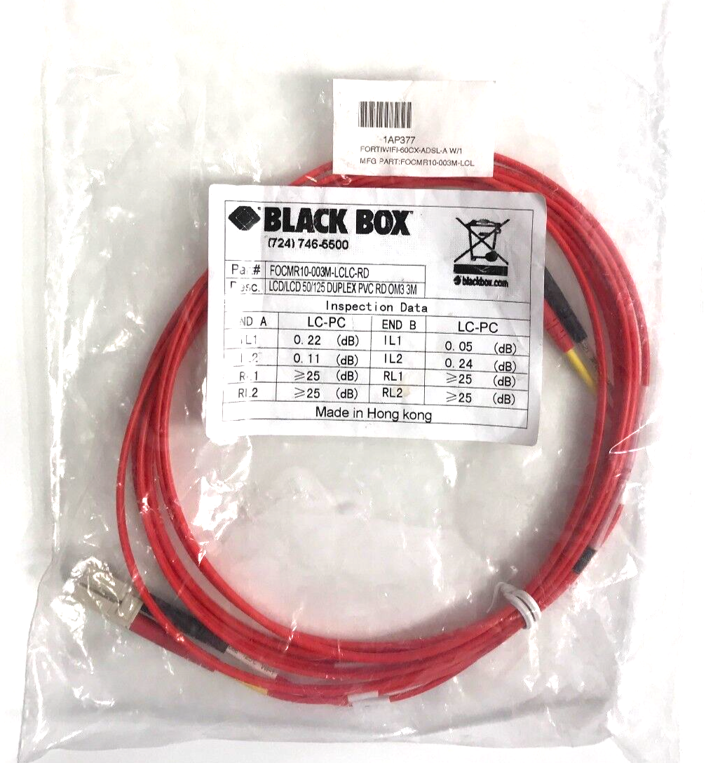 BlackBox LC/LC Duplex Fiber Patch Cable - 3 meters FOCMR10-003M-LCLC ️️ ...