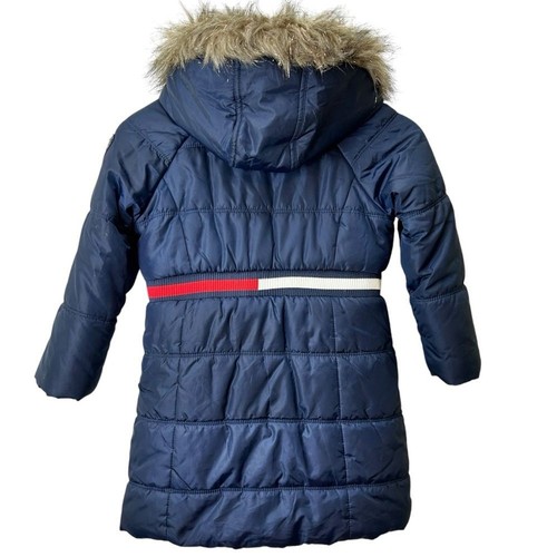 Tommy Hilfiger Girls Puffer Jacket Hooded Fleece Lined Navy Coat Size Small (7) - Picture 10 of 11