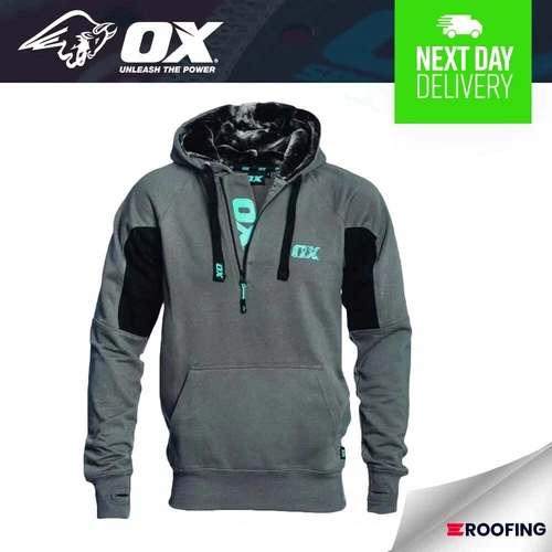 OX Tools W5504 Hoodie Hoody Hooded Jumper Sweatshirt Black and Grey M