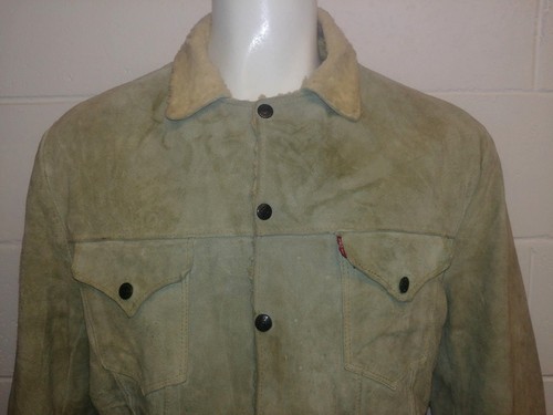 Rare Vintage 60's Levi's - Big E Short Horn Suede Sherpa Trucker Leather Jacket - Picture 3 of 6