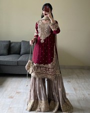 SALWAR KAMEEZ PAKISTANI INDIAN WEDDING PARTY WEAR DRESS BOLLYWOOD SUIT SHARARA