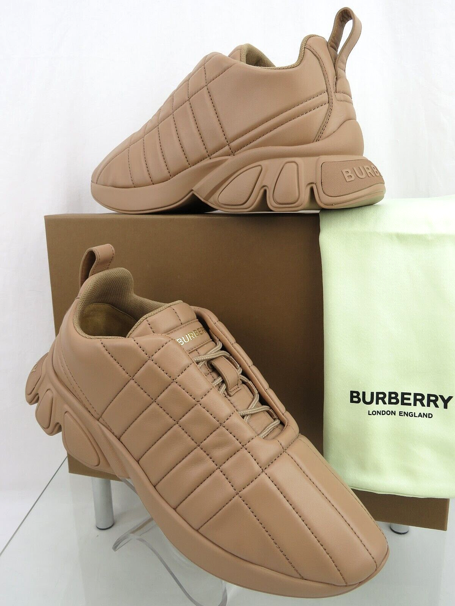 BURBERRY★AXBURTON Biscuit QUILTED LEATHER LOGO SNEAKERS $850 BURBERRY AXBURTON BISCUIT TAN CHECK QUILTED LEATHER