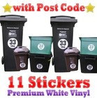 11 Round White Vinyl Recycle Wheelie Wheely Bin Stickers House Numbers Post Code
