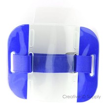 Reflective Blue Arm Band Photo ID Badge Holder Vertical w/ Elastic Blue Band