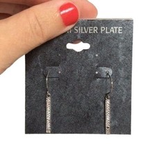 NEW Silver CZ Long Bar Dangle Earrings