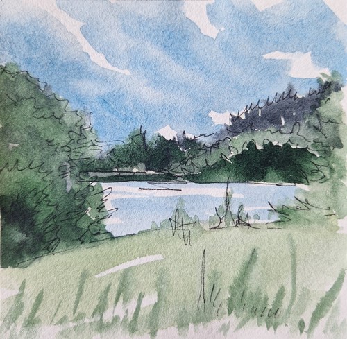 Original watercolor painting nature calm summer landscape piece of art 4x4" - Picture 3 of 3