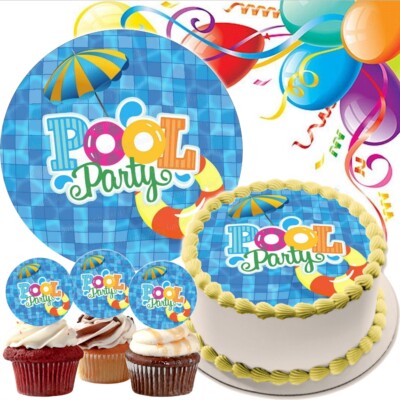 Pool Schwimmen Tortenaufleger Party Deko essbar Geburtstag Feier Cupcake
