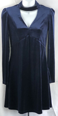 NWT Boutique Midi Dress S Navy Velour Velvet Choker V neck Whimsigoth Vampire