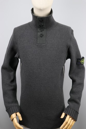 Stone Island, STONE ISLAND Vintage Gray Wool Knit Pullover Sweaters Made in Italy Mens Sz M