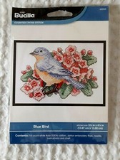 Bucilla Cross Stitch Kit BLUE BIRD Pink Flowers Leaf 5.5" x 4.25" Item 46265E