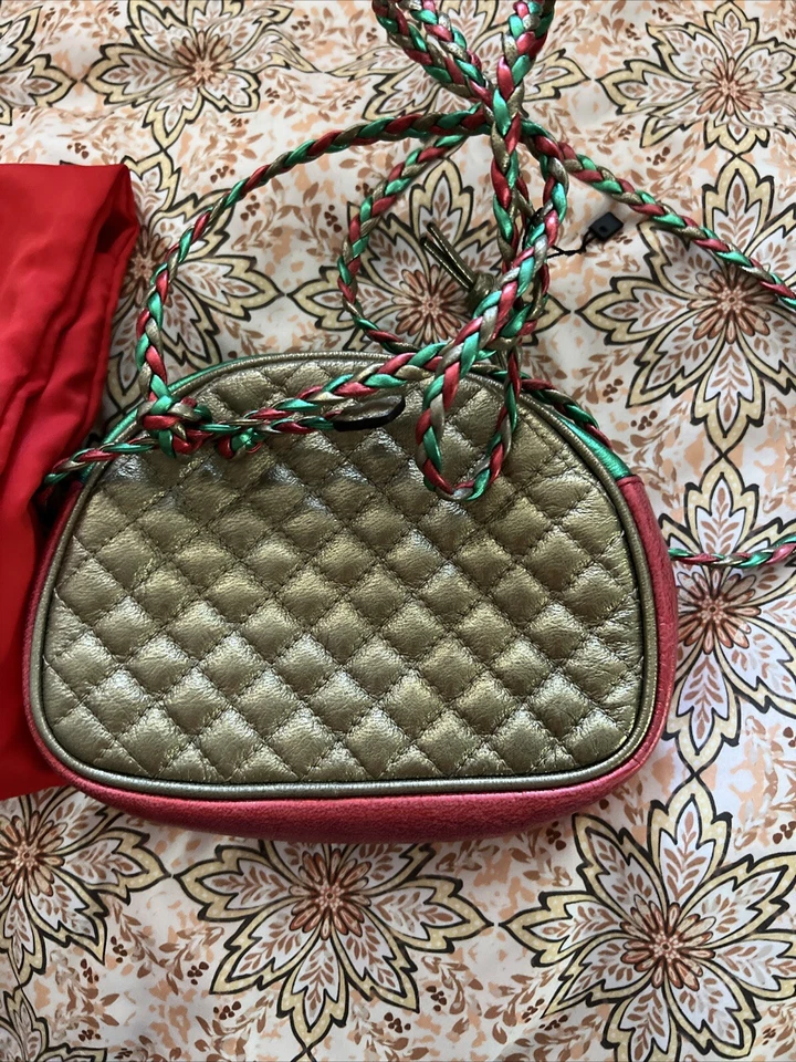 Vintage Handbag Gucci Quilted Red Green Gold Original Authentic - Image 3 of 4