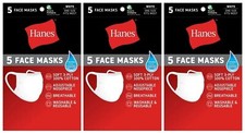 3 Pack- Hanes 100 Cotton Fabric Face Mask Reusable- White