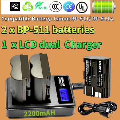 2PCS Battery For Canon EOS 10D 20D 300D 40D 50D  BP-512 BP-511A +Charger USA