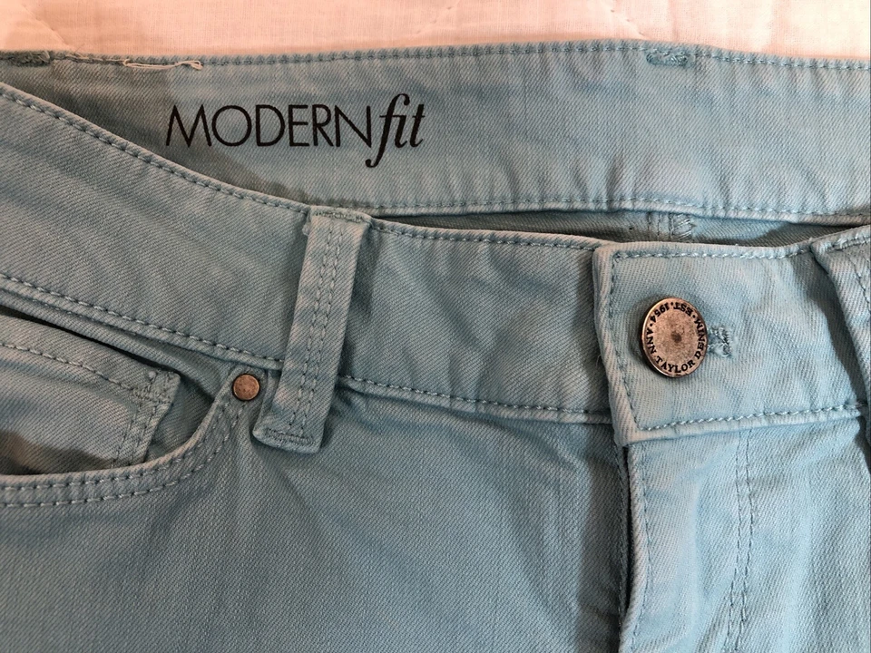 Pantalones de mezclilla Ann Taylor Loft para mujer 0P azul calce moderno recto pequeño tiro bajo Foto 3 de 4