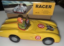 Vtg Tin Wind Up Racing Car MS642 New in Open Box Bright Yellow 8 Super Fast Car