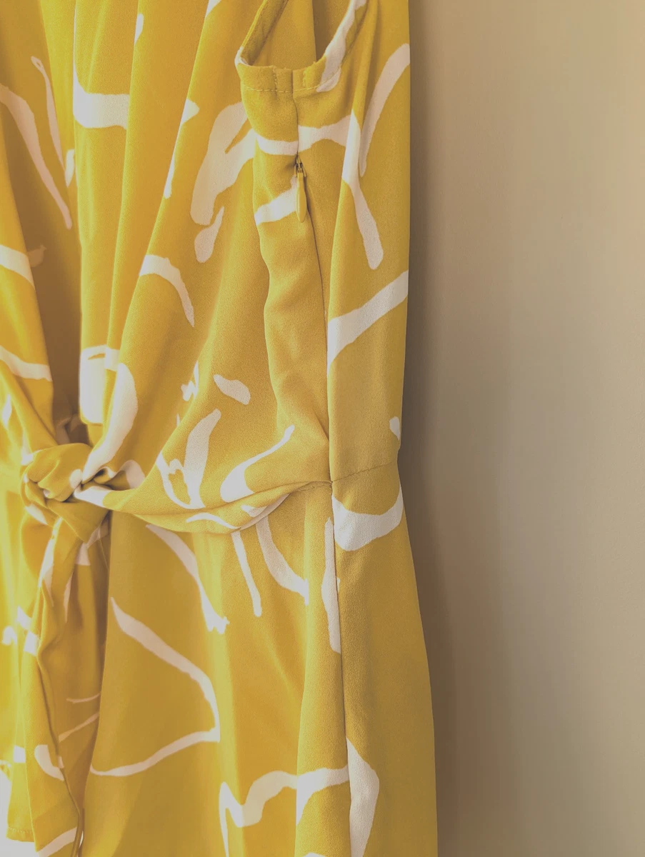 VERO MODA Womens Sleeveless Tie Front Keyhole Blouse Sz XL Yellow Tank Top Work