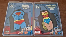 LOT OF 2 DC COMIC CHARACTER APRONS Wonder Woman & Superman ADULT ONE SIZE ALL