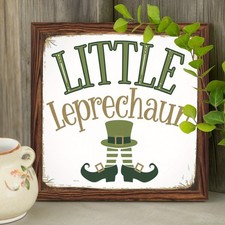 Whimsical St Patricks Day Decoration Wooden Plaque Little Leprechaun Accent Sign
