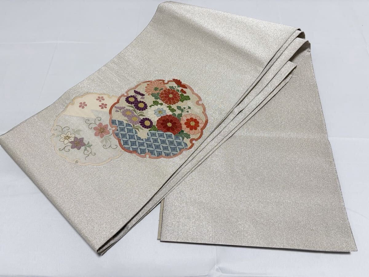 Kimono Silver Gold Thread Flower Pattern Obi Belt… - image 10