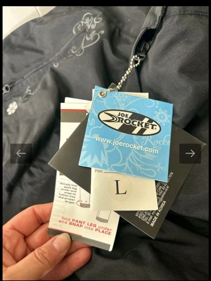 Calça de motocicleta Joe Rocket Alter Ego feminina têxtil flores pretas nova com etiquetas, tamanho G - Imagem 4 de 4