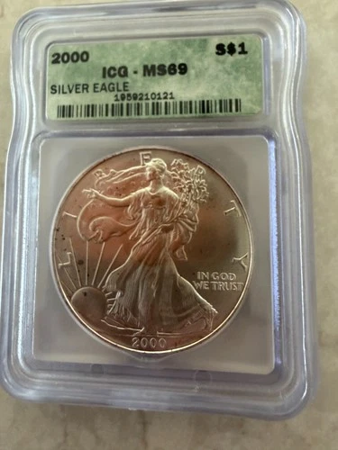 2000 American Silver Eagle 1 Troy oz .999 Silver ICG MS69