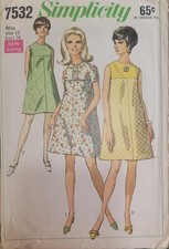 Retro Simplicity 7532 Sewing Patterns 60s Dress Sz 12 Bust 34 Verified Complete